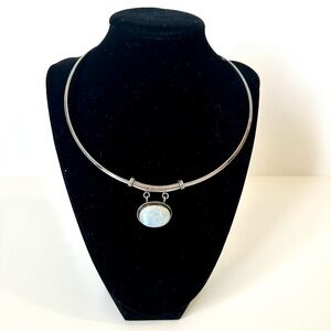 STERLING SILVER Collar Necklace with White / Blue Moonstone - super flashy!